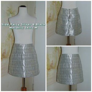 Side Party Silver Black Metallic Jacquard Skirt M